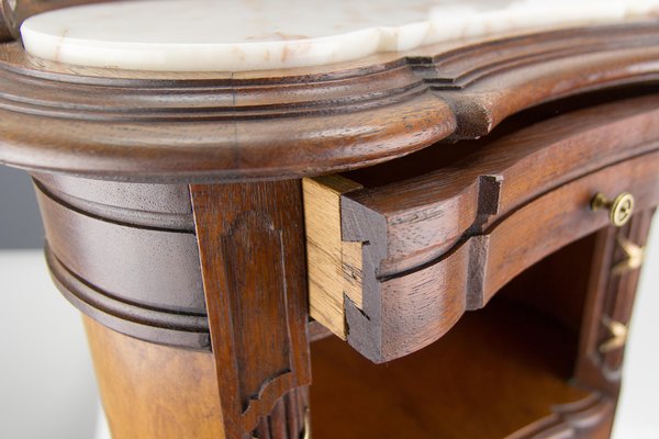 French Louis XVI Style Nightstand with Marble Top and Brass Mounts-KEG-1086565