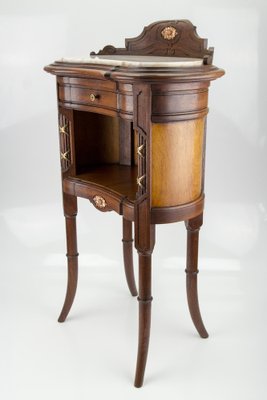 French Louis XVI Style Nightstand with Marble Top and Brass Mounts-KEG-1086565