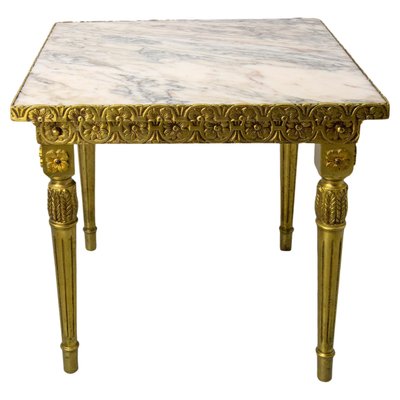 French Louis XVI Style Square Side Table in Brass and Marble, 1960-RIU-1730573