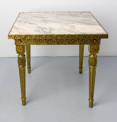 French Louis XVI Style Square Side Table in Brass and Marble, 1960-RIU-1730573