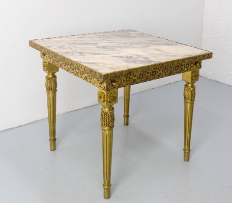 French Louis XVI Style Square Side Table in Brass and Marble, 1960-RIU-1730573