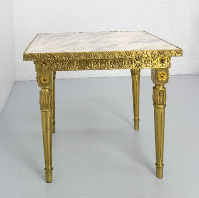 French Louis XVI Style Square Side Table in Brass and Marble, 1960-RIU-1730573