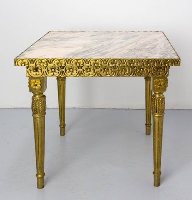 French Louis XVI Style Square Side Table in Brass and Marble, 1960-RIU-1730573