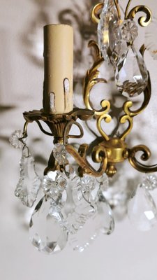 French Louis XVI Style Wall Sconces in Brass and Crystals, Set of 2-QRS-1299832