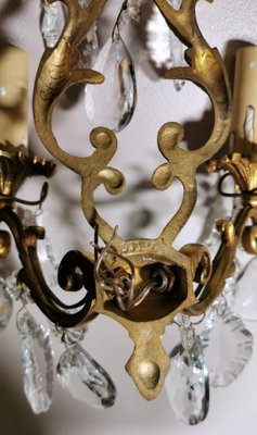 French Louis XVI Style Wall Sconces in Brass and Crystals, Set of 2-QRS-1299832