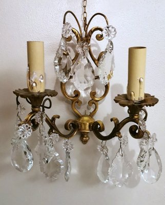 French Louis XVI Style Wall Sconces in Brass and Crystals, Set of 2-QRS-1299832