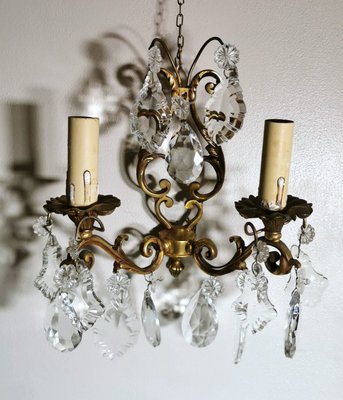 French Louis XVI Style Wall Sconces in Brass and Crystals, Set of 2-QRS-1299832