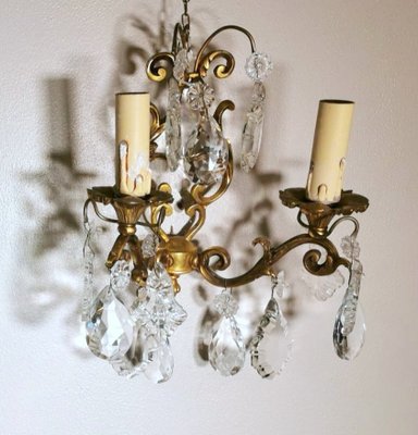 French Louis XVI Style Wall Sconces in Brass and Crystals, Set of 2-QRS-1299832