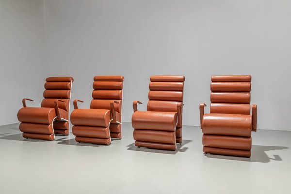 French Lounge Chairs in Metal and Leather, 1970s, Set of 4-ITV-1299186