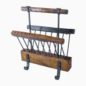 French Magazine Rack in Wrought Iron and Oak, 1960s-RIU-1141772