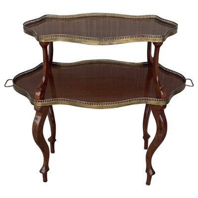 French Mahogany Brass Two-Tier Side Table-PSK-1002757