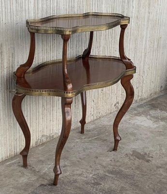 French Mahogany Brass Two-Tier Side Table-PSK-1002757