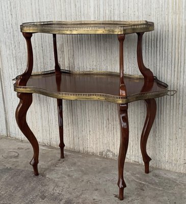 French Mahogany Brass Two-Tier Side Table-PSK-1002757