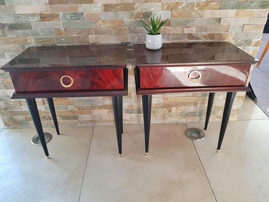 French Mahogany Nightstands, 1950s, Set of 2-POM-584989