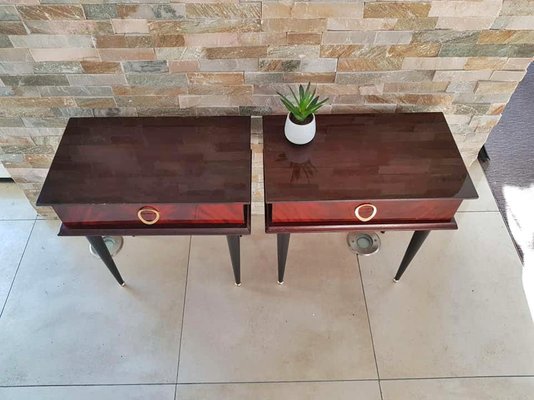 French Mahogany Nightstands, 1950s, Set of 2-POM-584989