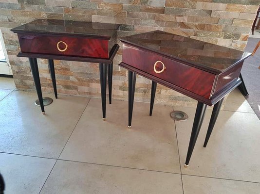 French Mahogany Nightstands, 1950s, Set of 2-POM-584989