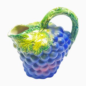 French Majolica Barbotine Grapes Pitchers in Purple and Green-UR-1340906