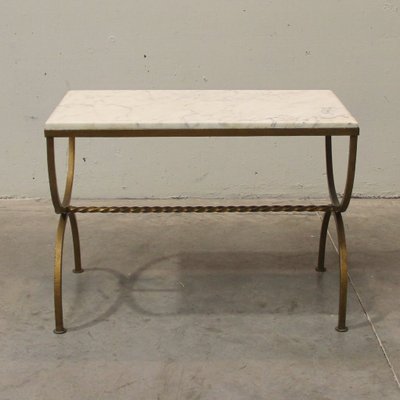 French Marble and Gilded Wrought Iron Side Table, 1940s-NE-567146