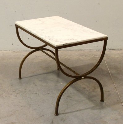 French Marble and Gilded Wrought Iron Side Table, 1940s-NE-567146