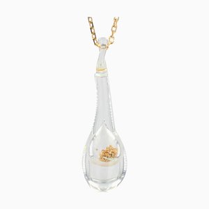 French Modern 18 Karat Gold Chain & Glass and Gold Glitter Pendant-OLU-1124095