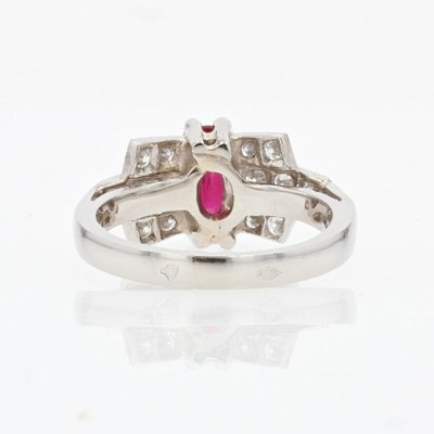 French Modern Art Deco Ruby Diamonds Platinum Ring, 2022-OLU-1452040