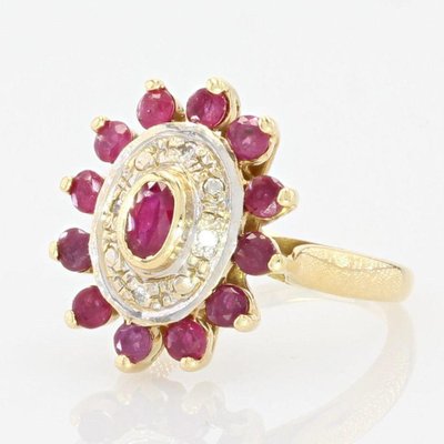 French Modern Ruby Diamonds, 18 Karat Yellow Gold Ring-OLU-1066415