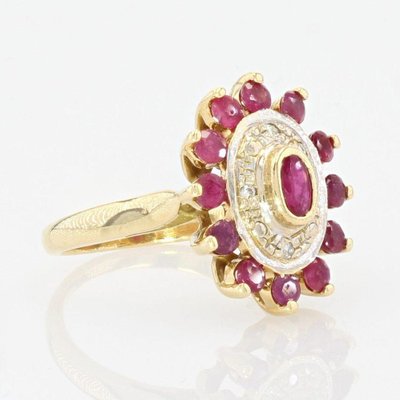 French Modern Ruby Diamonds, 18 Karat Yellow Gold Ring-OLU-1066415