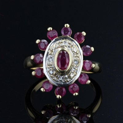 French Modern Ruby Diamonds, 18 Karat Yellow Gold Ring-OLU-1066415