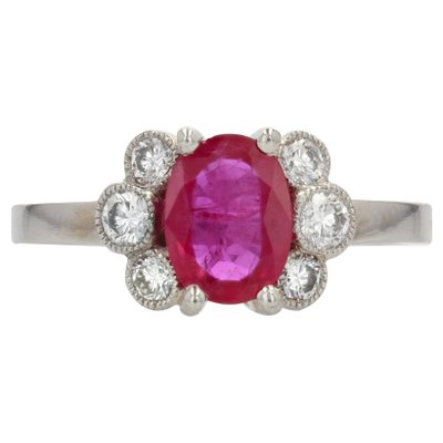 French Modern Ruby with Diamonds & Platinum Engagement Ring-OLU-1335858