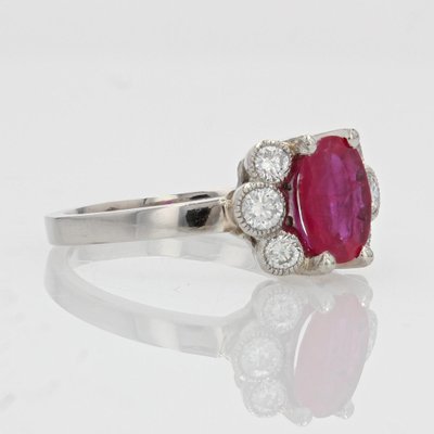 French Modern Ruby with Diamonds & Platinum Engagement Ring-OLU-1335858