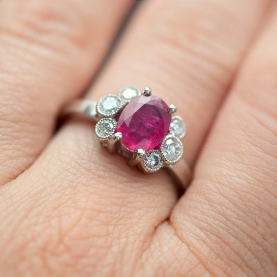 French Modern Ruby with Diamonds & Platinum Engagement Ring-OLU-1335858