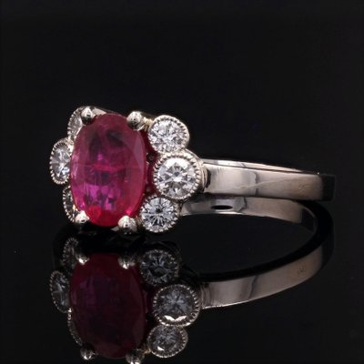 French Modern Ruby with Diamonds & Platinum Engagement Ring-OLU-1335858