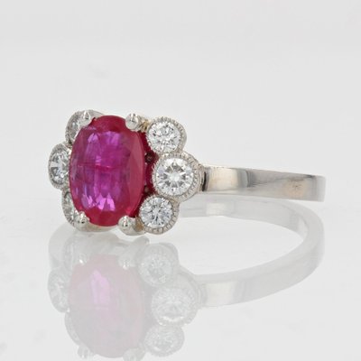 French Modern Ruby with Diamonds & Platinum Engagement Ring-OLU-1335858