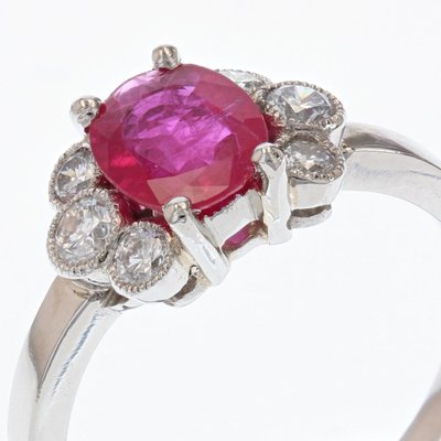 French Modern Ruby with Diamonds & Platinum Engagement Ring-OLU-1335858