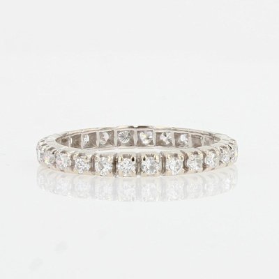 French Modern Wedding Ring in 18K White Gold with Diamonds-OLU-1252295