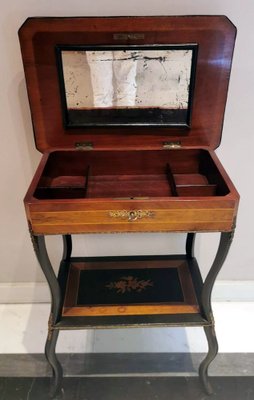 French Napoleon III Style Dressing Table with Mirror and Faux Drawer, 1850s-QRS-1751143