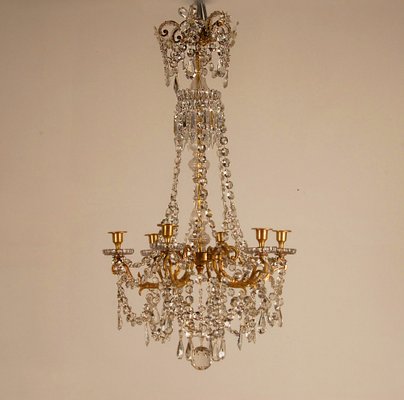 French Napoleonic Beaded 6 Light Candle Chandelier in Mercury Bronze & Baccarat Crystal-GOE-1033462