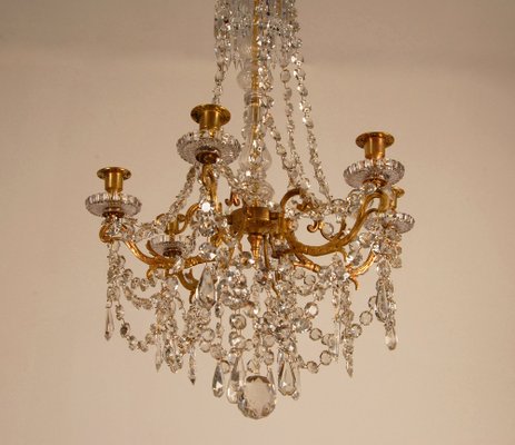 French Napoleonic Beaded 6 Light Candle Chandelier in Mercury Bronze & Baccarat Crystal-GOE-1033462