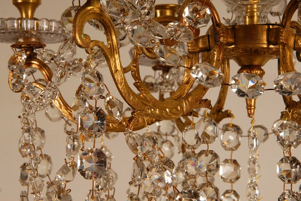 French Napoleonic Beaded 6 Light Candle Chandelier in Mercury Bronze & Baccarat Crystal-GOE-1033462