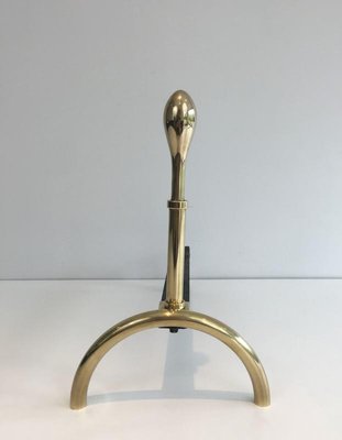 French Neo-Classical Style Brass and Iron Andirons, 1970s, Set of 2-BA-658287