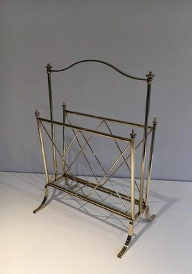 French Neoclassical Brass Magazine Rack Attributed to Maison Jansen, 1940s-BA-658713