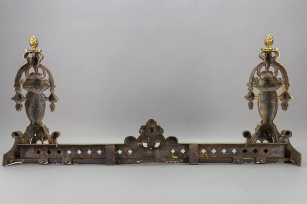 French Neoclassical Style Bronze Fireplace Fenders, 1920s, Set of 3-KEG-1744880