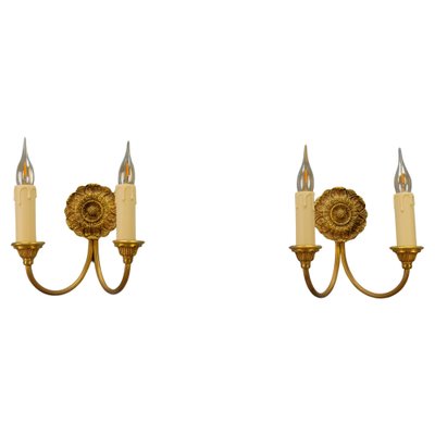 French Neoclassical Style Bronze Twin Arm Sconces, 1920s, Set of 2-KEG-1743374