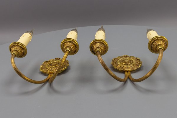 French Neoclassical Style Bronze Twin Arm Sconces, 1920s, Set of 2-KEG-1743374