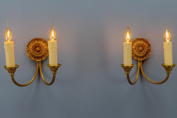 French Neoclassical Style Bronze Twin Arm Sconces, 1920s, Set of 2-KEG-1743374