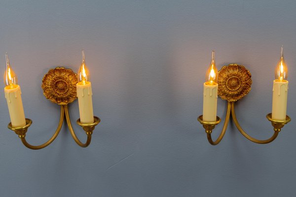 French Neoclassical Style Bronze Twin Arm Sconces, 1920s, Set of 2-KEG-1743374