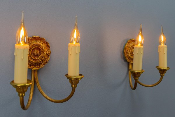 French Neoclassical Style Bronze Twin Arm Sconces, 1920s, Set of 2-KEG-1743374