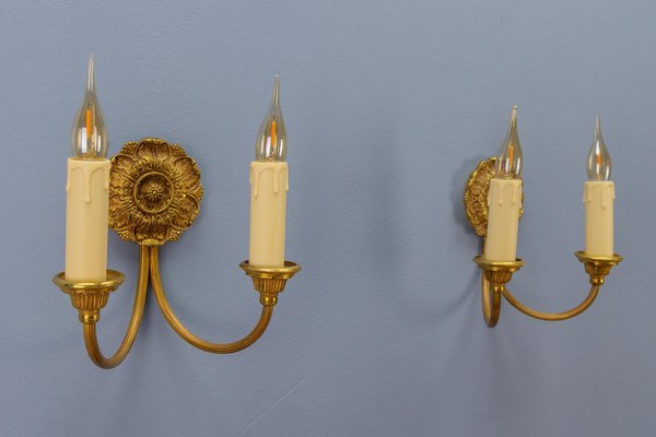 French Neoclassical Style Bronze Twin Arm Sconces, 1920s, Set of 2-KEG-1743374