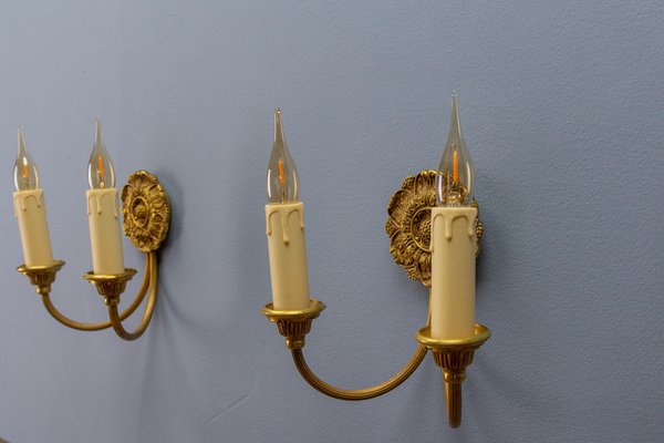 French Neoclassical Style Bronze Twin Arm Sconces, 1920s, Set of 2-KEG-1743374