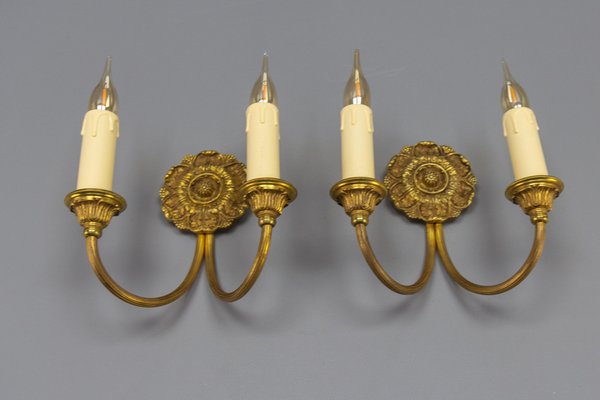 French Neoclassical Style Bronze Twin Arm Sconces, 1920s, Set of 2-KEG-1743374